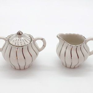 Arthur Woods and Son White & Silver Creamer and Sugar Bowl -4489